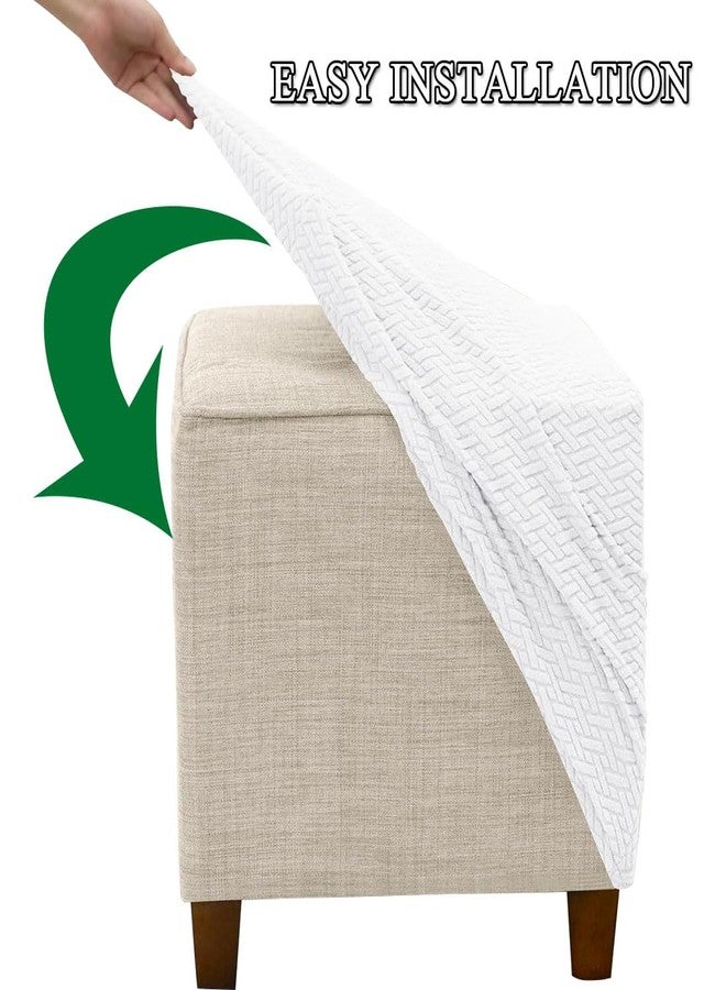 Lussenwert Ottoman Cover Square Stretch Knitted Jacquard Square Ottoman Cover Square Storage Ottoman Cover Thick Ottoman Slipcover Foot Stool Cover with Elastic Bottom Small White - Image 3